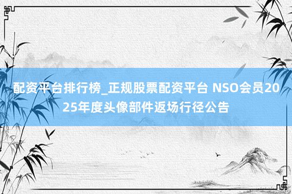 配资平台排行榜_正规股票配资平台 NSO会员2025年度头像部件返场行径公告